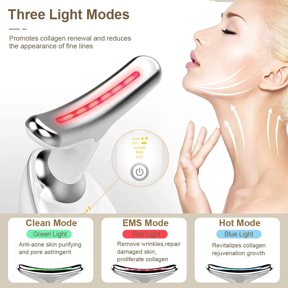 EMS Neck Face Lifting Massager - LED Photon Therapy, Wrinkle Remover ES-1081