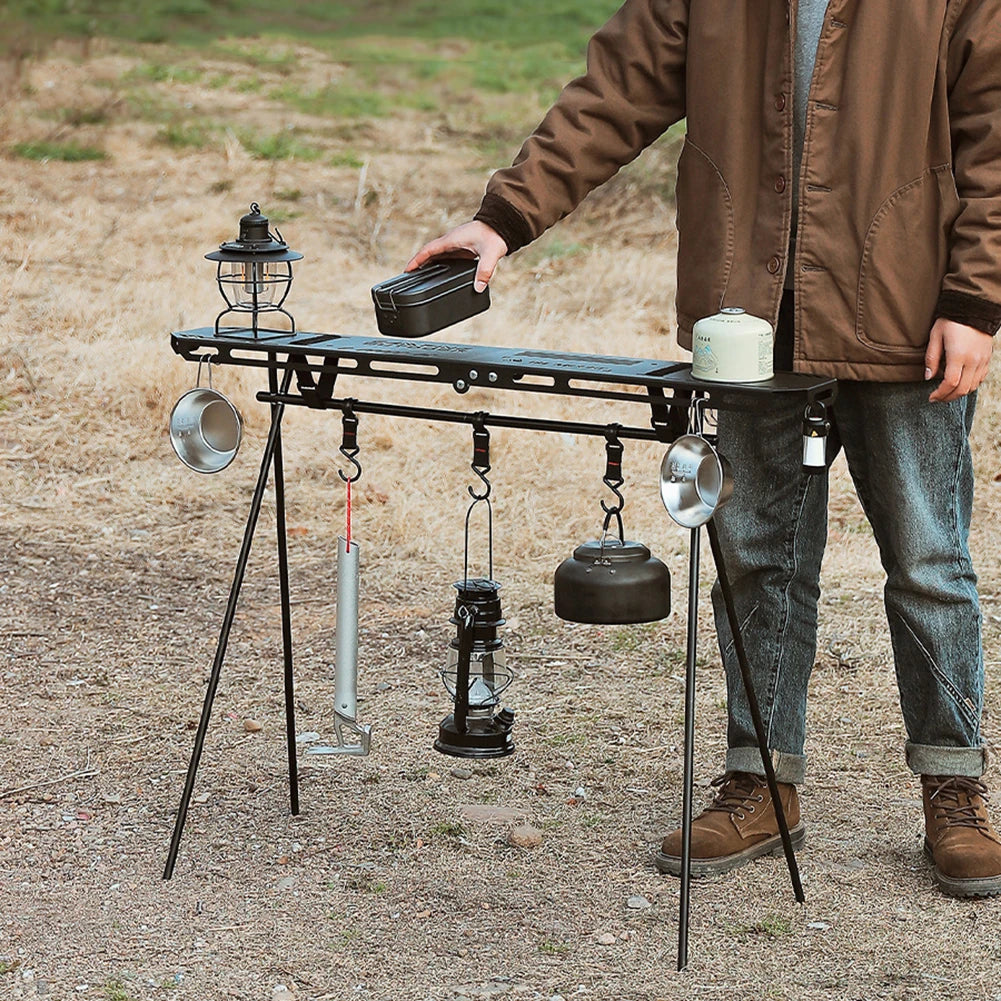 Foldable Camping Tripod Top Plate Rack Black