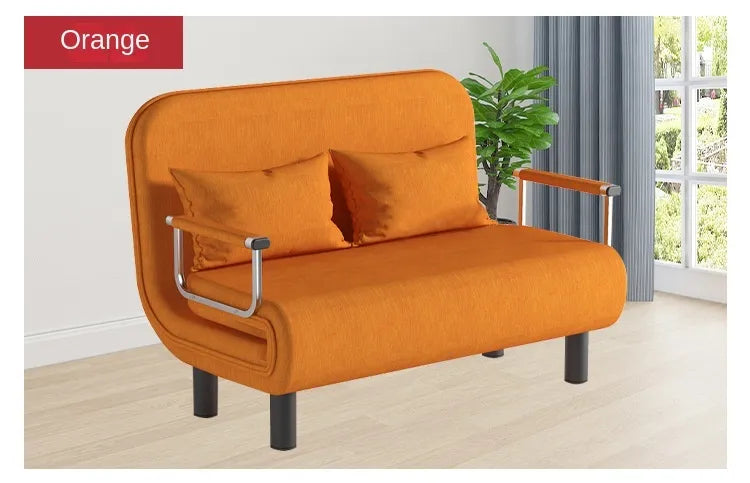 Orange Foldable Sofa Bed - Convertible Chair with Adjustable Height - Single Stool Design