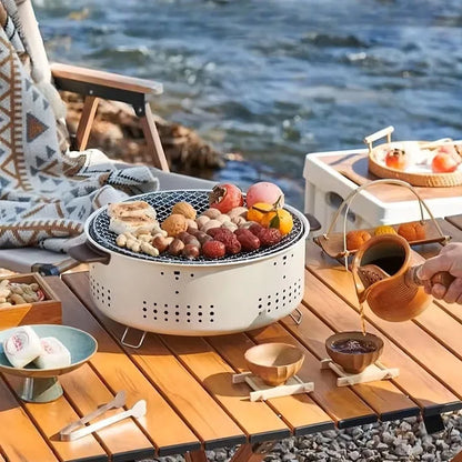 Round Charcoal BBQ Grill Stove White