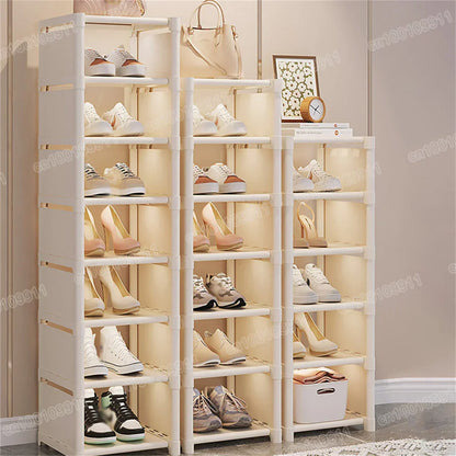 8-Layer Foldable Shoe Rack Organizer - Space-Saving Wall Corner Storage (White)