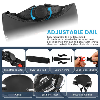 Bike Helmet with Front And Rear Rechargeable LED Lights Matte Black