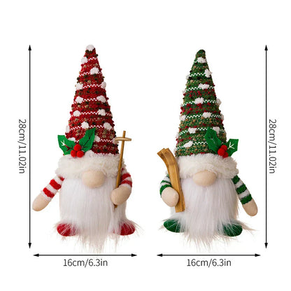 Enchanting Christmas Doll Sled Elf Ski Gnome with LED Light - 28cm (2pc Red Green)