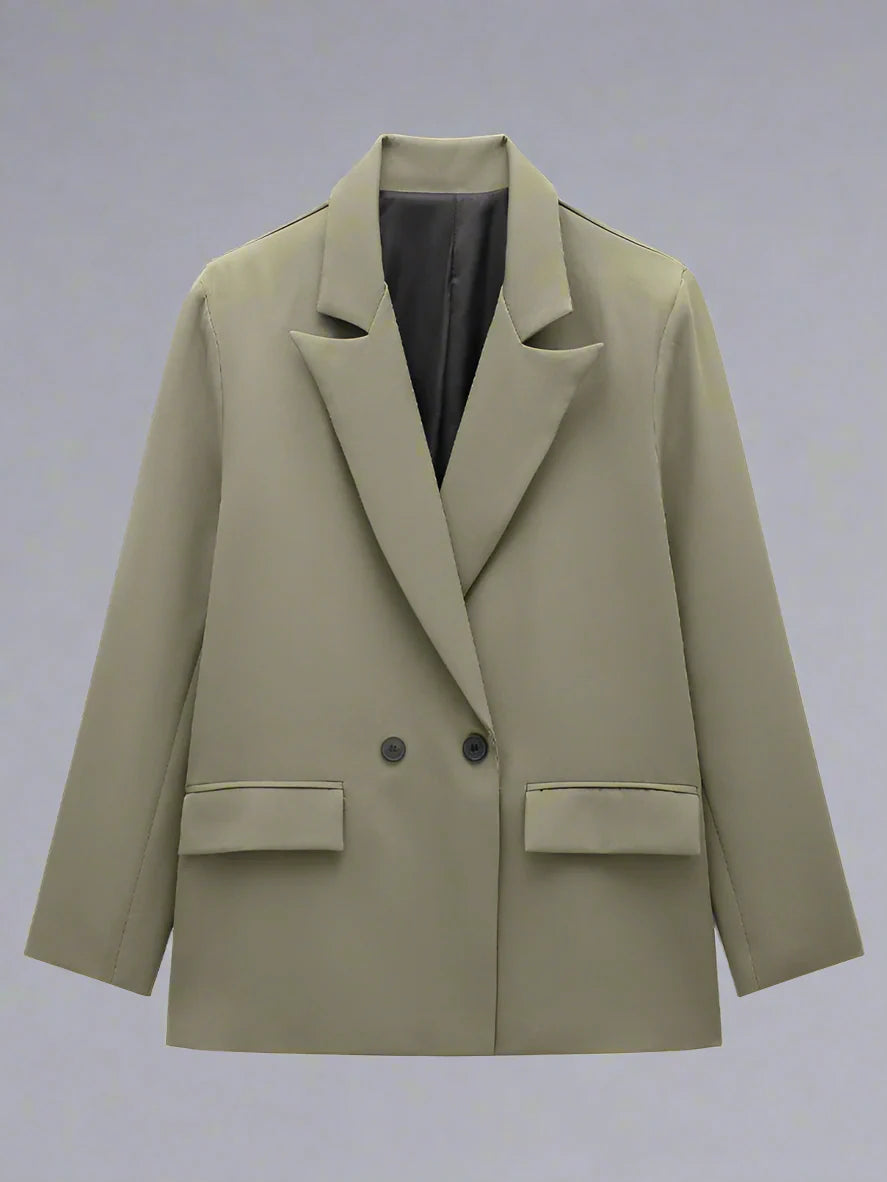 Womens Double Breasted Blazer with Pockets (Dark Green)