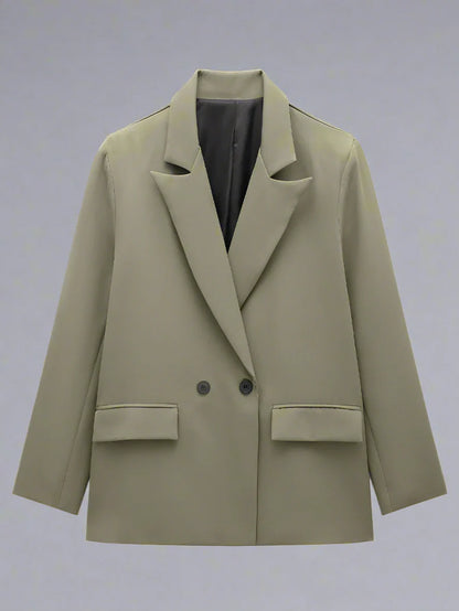 Womens Double Breasted Blazer with Pockets (Dark Green)