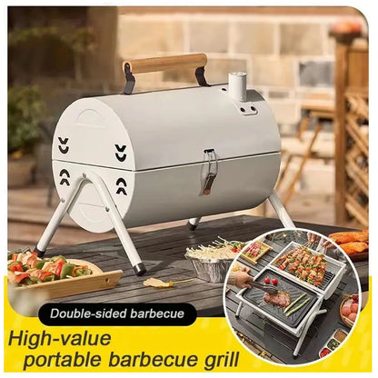 Portable Tabletop Charcoal Grill And Smoker White Outdoor BBQ White
