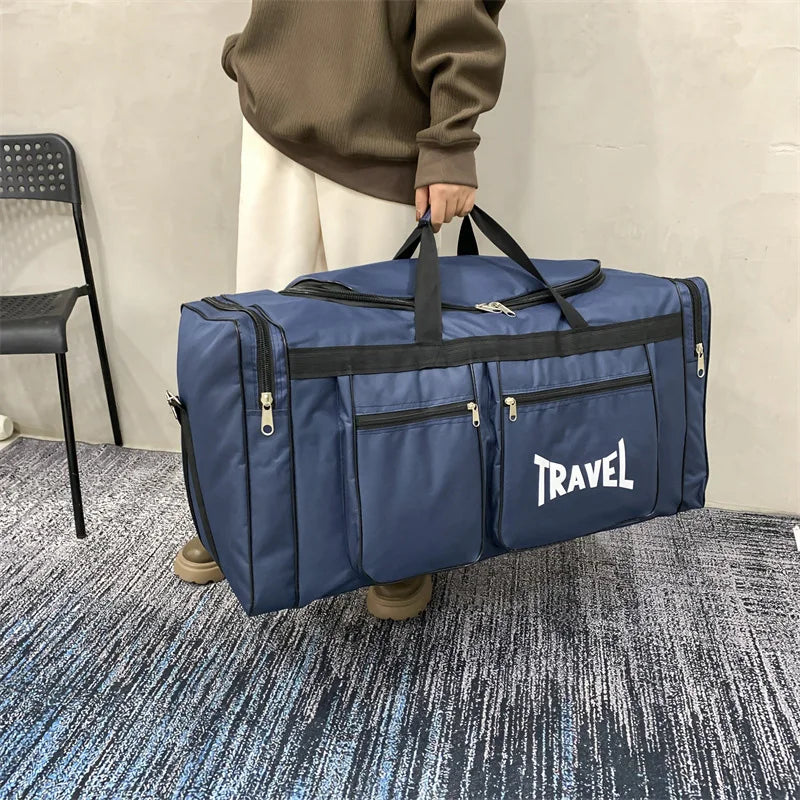 80L Foldable Waterproof Travel Duffel Bag Deep Blue
