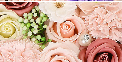 Non-Withered Soap Flower Small Round Box Decoration Set - Big Pink Simulation Flowers