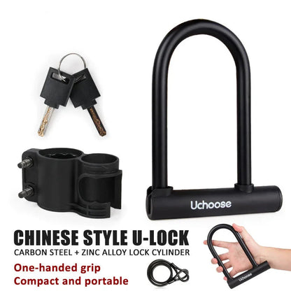 Heavy-Duty U-Shaped Motorcycle & Bicycle Anti-Theft Lock Black