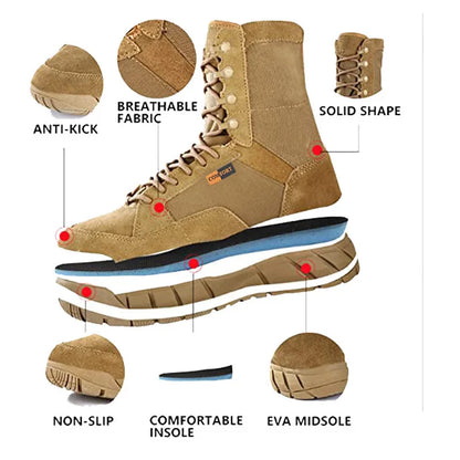 Mens Tactical Mid-Calf Combat Boots (Brown No Zip)