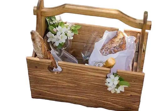 2-in-1 Wooden Folding Wine Table & Storage Basket