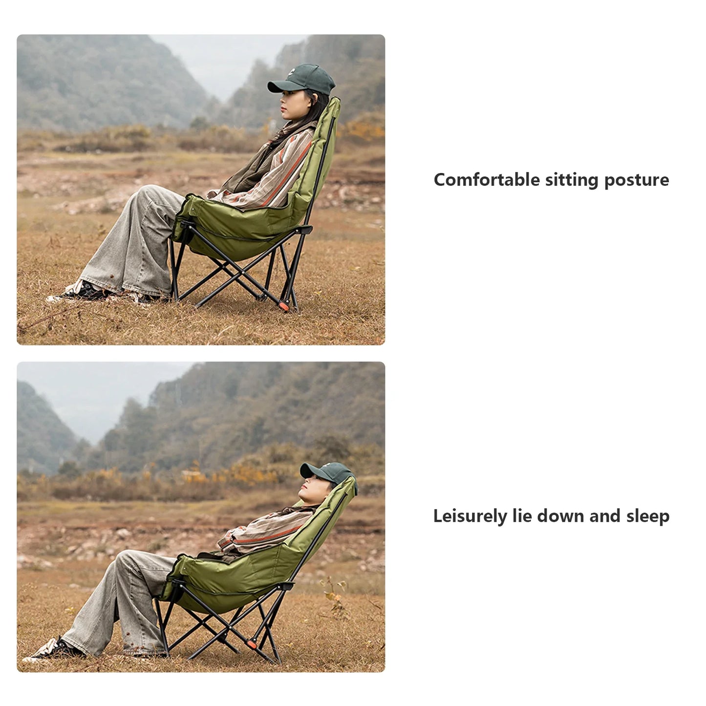 High-Back Adjustable Camping Moon Folding Leisure Chair Green