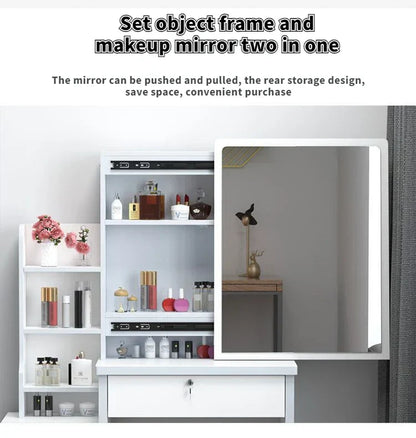 Elegance in Simplicity: White Dressing Table Set with Sliding Mirror & Ample Storage