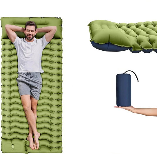 4-Inch Thick Inflatable Camping Sleeping Mat Built-in Pillow And Pump Green