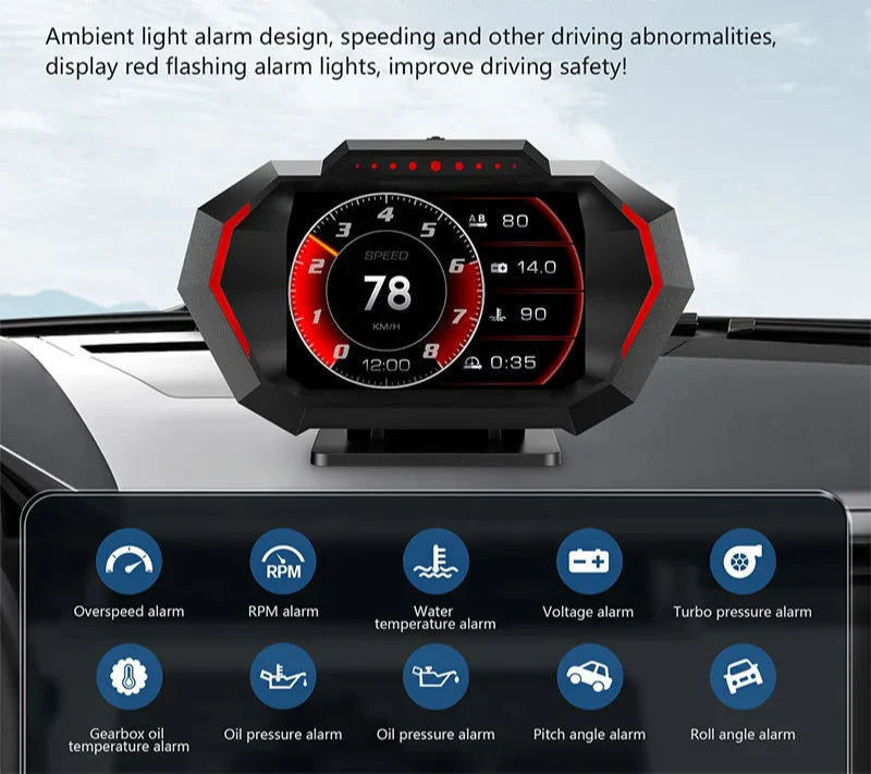 Car Speedometer Head Up Display HUD GPS OBD2 Slope Met Black