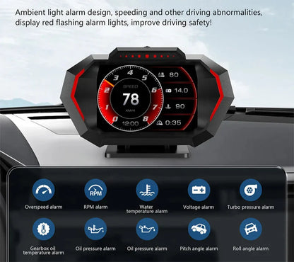 Car Speedometer Head Up Display HUD GPS OBD2 Slope Met Black