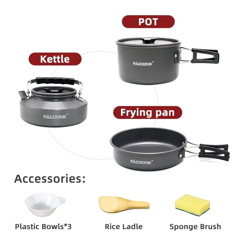 Portable Camping Cookware Set Outdoor Tableware Kit Black