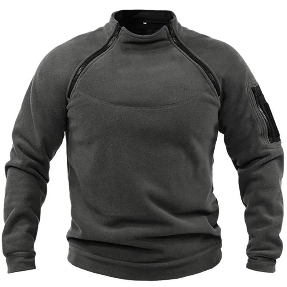 Men's Tactical Fleece Pullover Jacket Outdoor Hiking (Dark Grey)