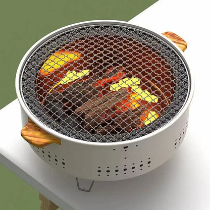 Round Charcoal BBQ Grill Stove White
