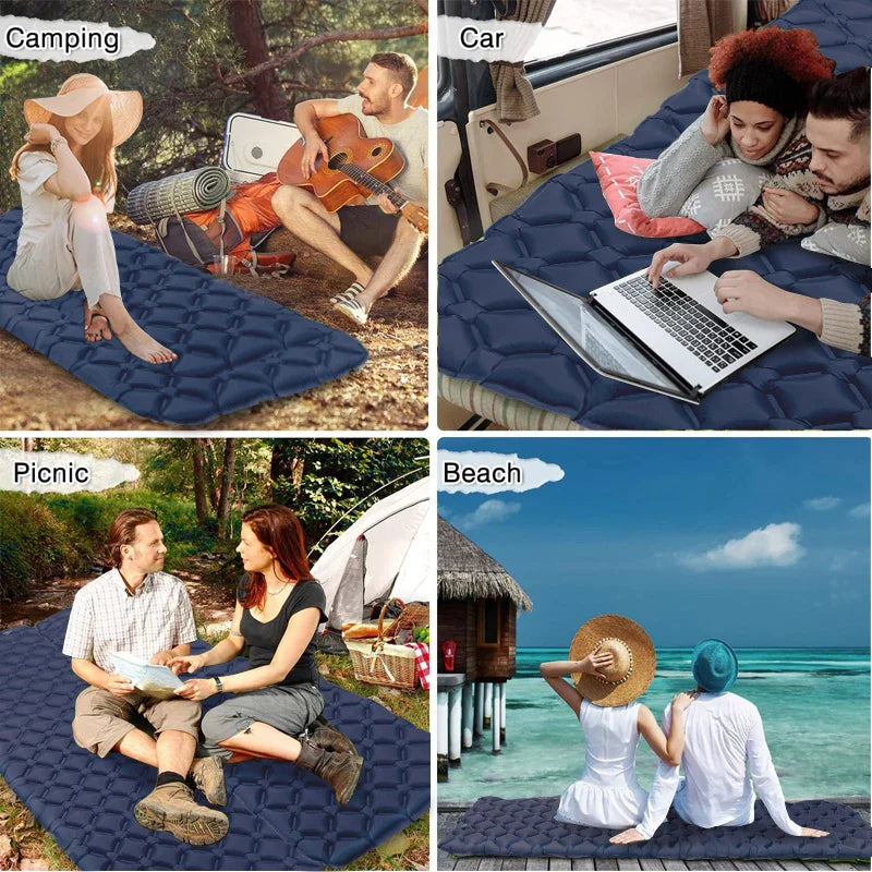 Inflatable Camping Sleeping Pad Nylon Air Mattress Blue