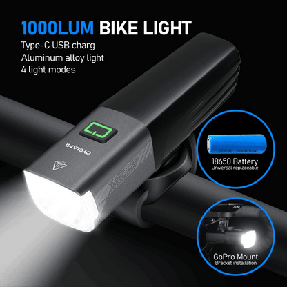 1000LM Smart Bike Headlight USB Rechargeable Black