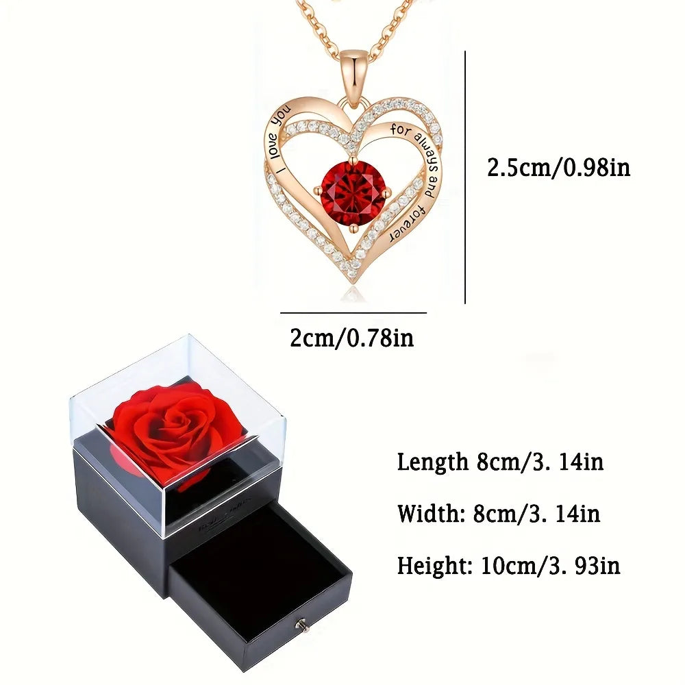 Red Zircon Pendant Necklace in Rose Gift Box