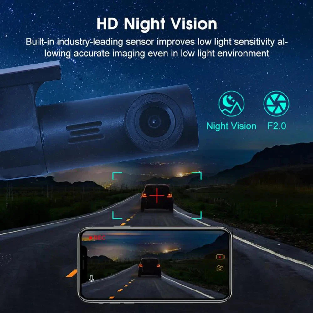 Smart WiFi Dash Cam 1080P HD Night Vision Car DVR Black