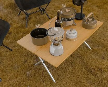 Portable Outdoor Bamboo Folding Table 2-Fold Camping Desk Brown