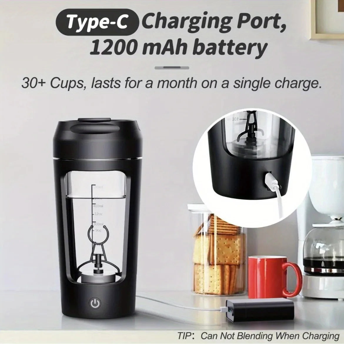 500ML Electric Shaker Bottle USB C Rechargeable Automatic Mixer Black