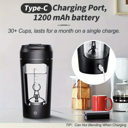 500ML Electric Shaker Bottle USB C Rechargeable Automatic Mixer Black