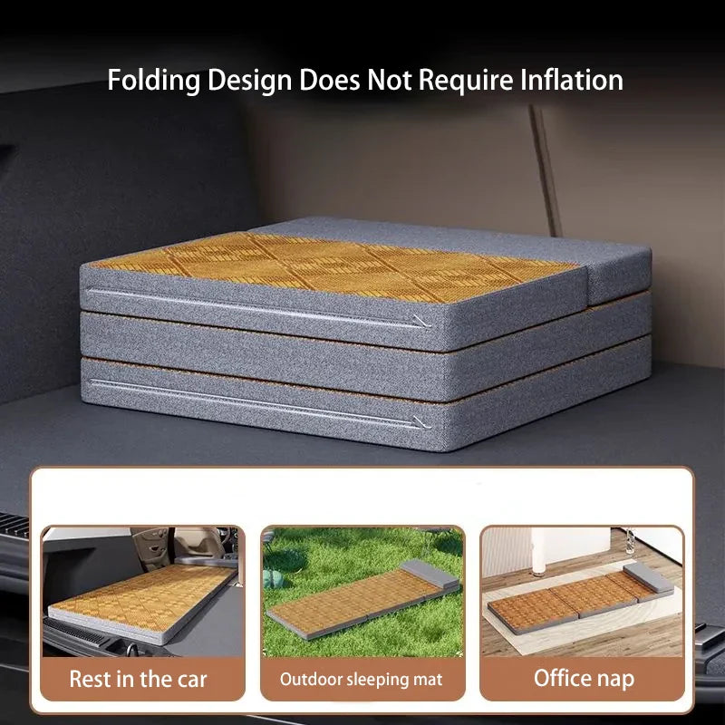 Non-Inflatable Car Travel Bed Folding Sleeping Pad with Pillow Brown