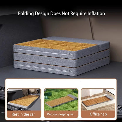 Non-Inflatable Car Travel Bed Folding Sleeping Pad with Pillow Brown