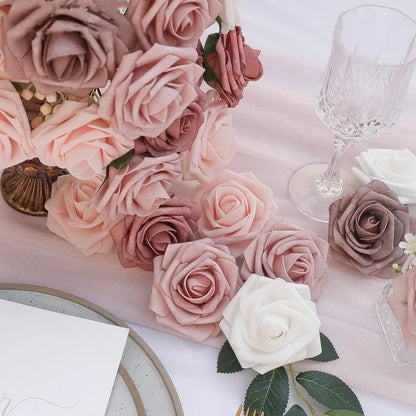 25pcs Real Touch Cinnamon Combination Artificial Rose Flower Arrangement - Warm Taupe & Nude