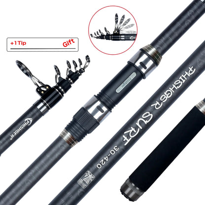 5.3m Telescopic Surf Spinning Rod 30T Carbon Fiber Black