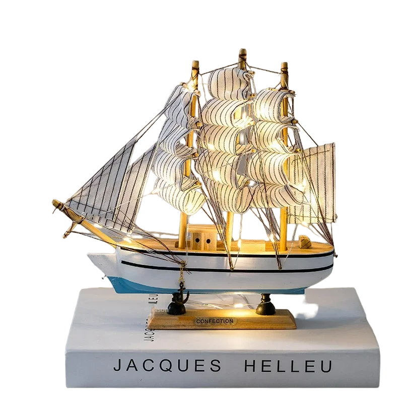 Handcrafted Wooden Sailboat Model - Nautical Decoration Craft (23cm)