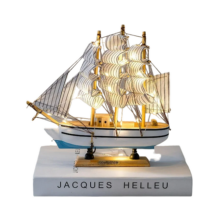 Handcrafted Wooden Sailboat Model - Nautical Decoration Craft (23cm)