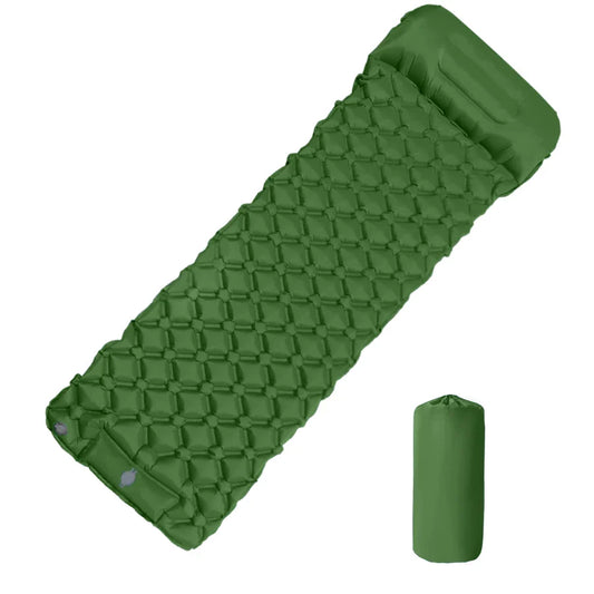 Inflatable Camping Mattress with Pillow  Built-In Pump Air Green