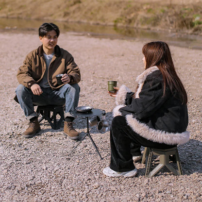 Round Camping Table with Telescopic Fishing Light Pole