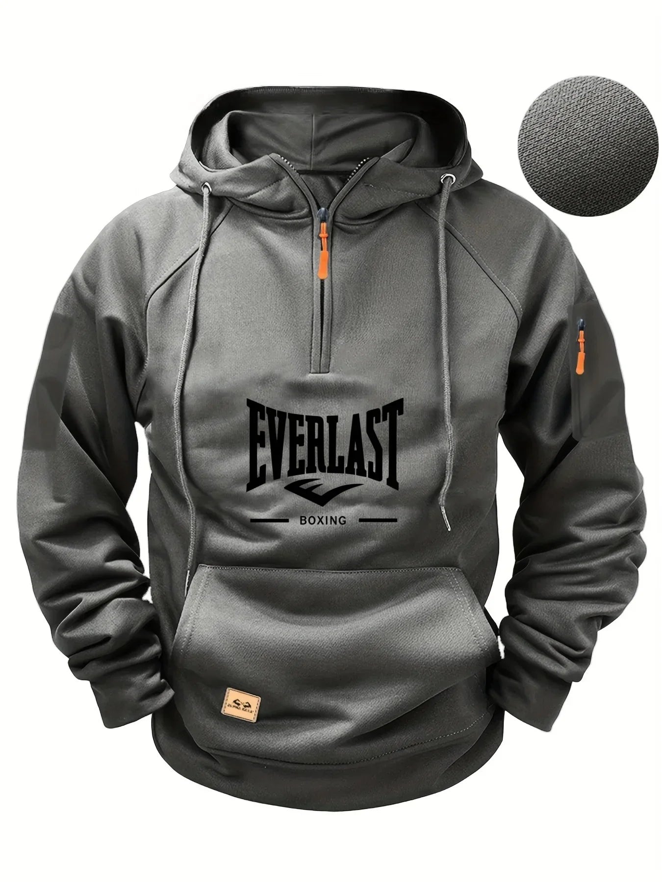 Men's Zipper Hoodie with Pockets and Print (Grey)