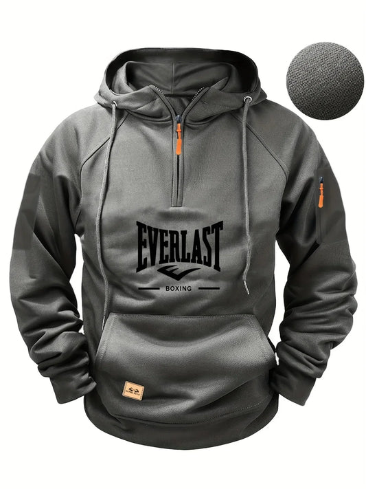 Men's Zipper Hoodie with Pockets and Print (Grey)