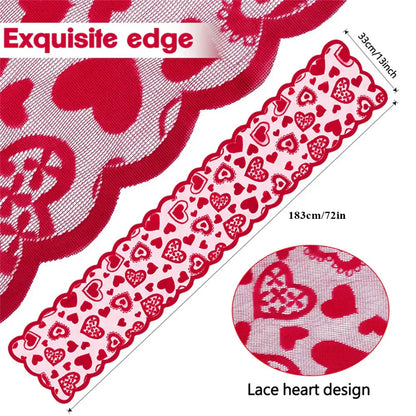 Elegant Valentine's Day Lace Table Runner Set - Red Poinsettia Design