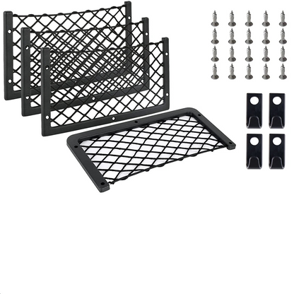 4PCS Framed Car Mesh Storage Net Bags 36x18CM Organizer Pockets Black