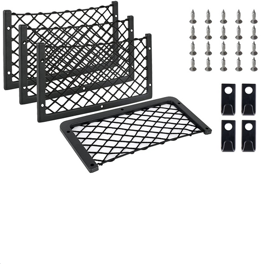 4PCS Framed Car Mesh Storage Net Bags 36x18CM Organizer Pockets Black