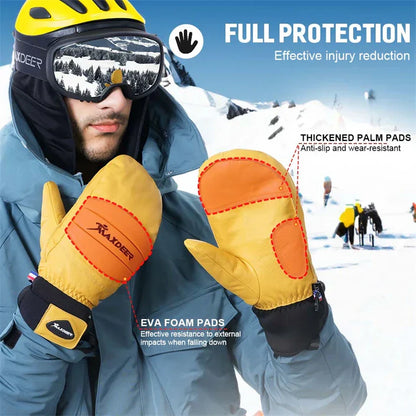 Ski Gloves Leather Snowboard Mittens - Men & Women