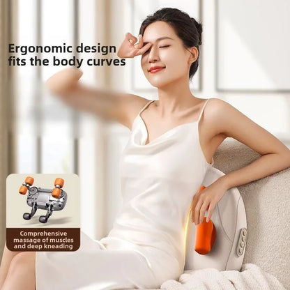 Wireless Electric Shiatsu Massage Pillow Rechargeable Heating Massager Orange