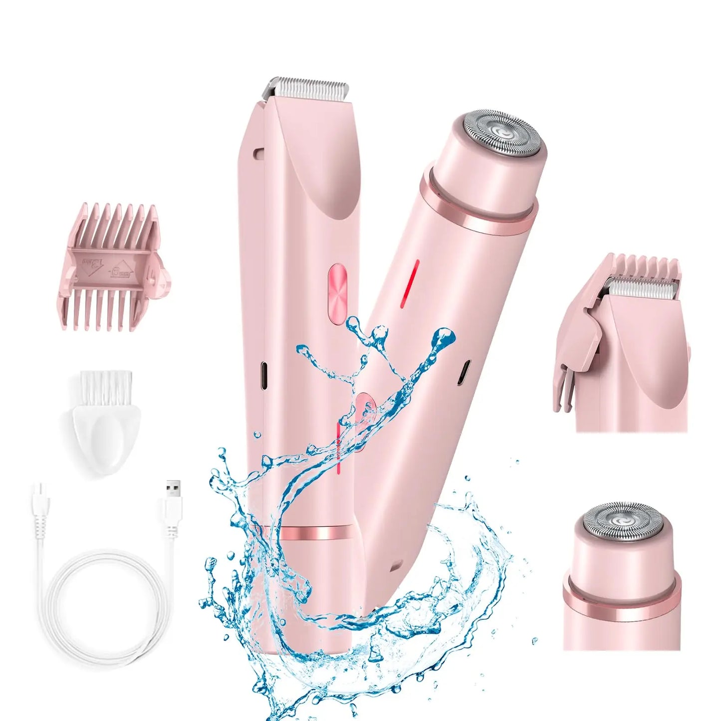 2 in 1 Electric Bikini Trimmer & Facial Shaver Waterproof Pink