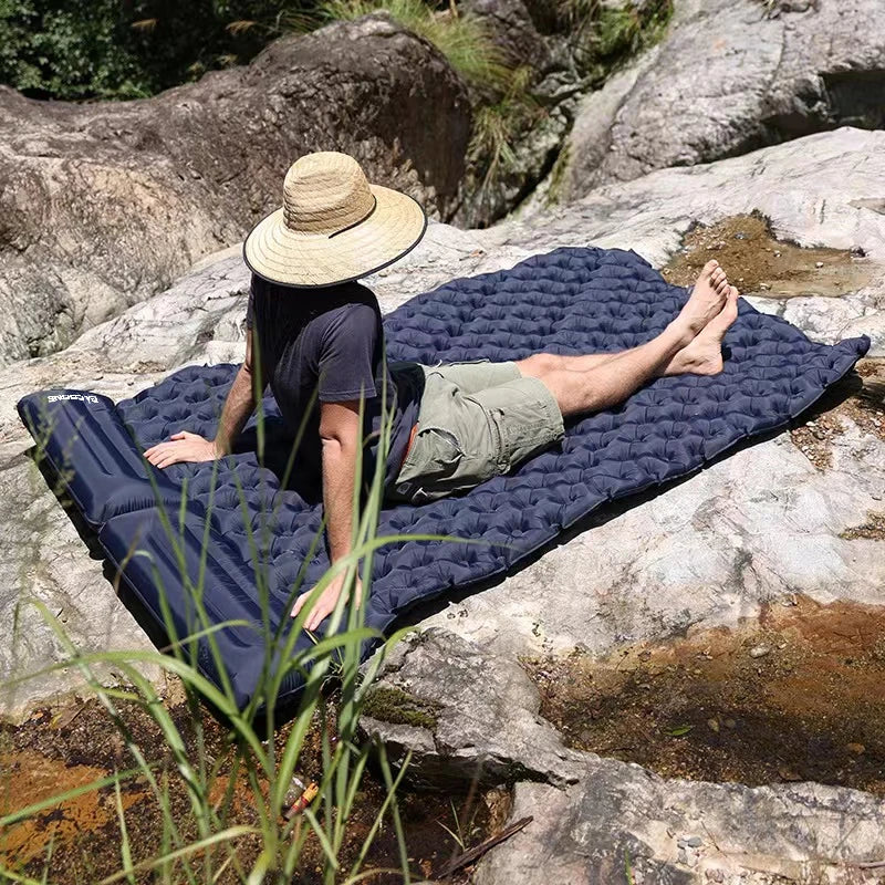 Extra-Wide Double Inflatable Camping Mattress Folding Pad Blue