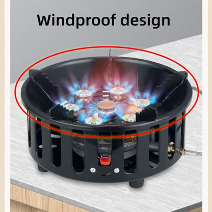 19800W 7-Core Windproof Camping Stove High-Power Gas Burner Black