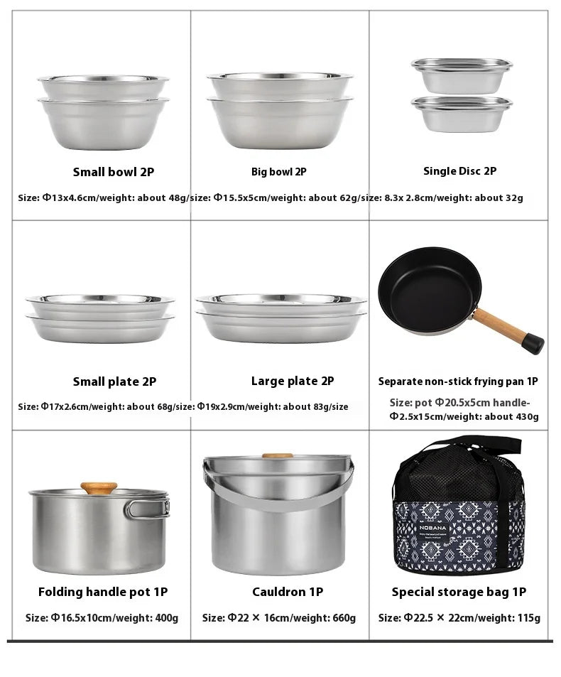 14-Piece Camping Cookware Set Silver