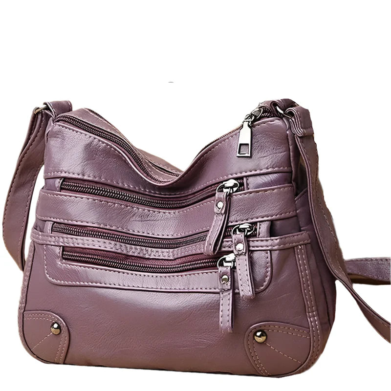 Women's Multi-Layer Leather Shoulder Crossbody Bag (Purple)